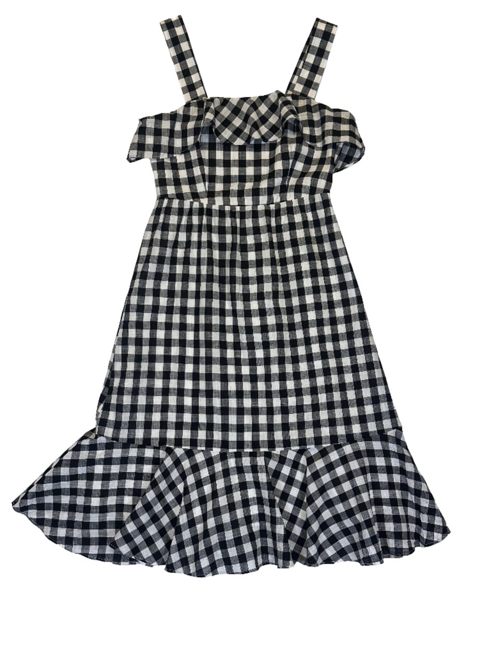 J.Crew Black White Gingham Ruffle Cotton Dress Smocked Back Size 0